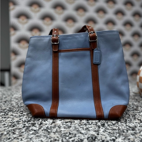 Coach Blue and Tan Tote Bag - Picture 1 of 6